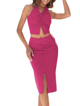 Casual-Sleeveless-Halter-Crop-Outfits-Hot Pink